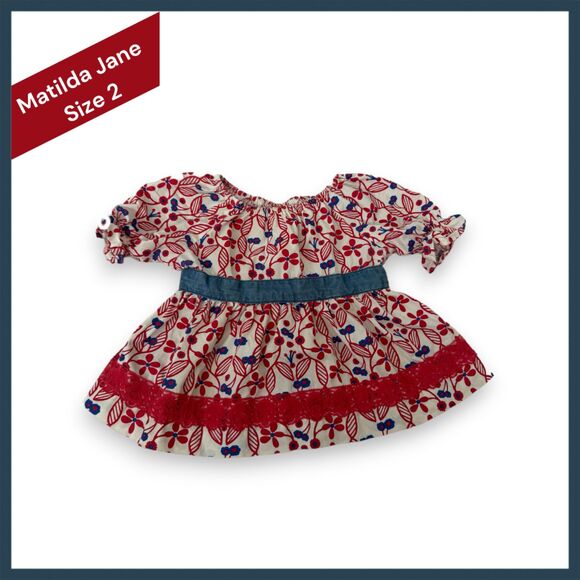 Matilda Jane Crimson Cutie Hello Lovely Peasant Top Red White Blue Lace Trim 2T - Picture 2 of 4